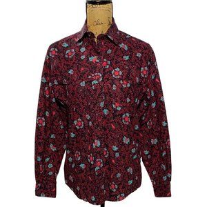 Frontier Series M Button Down Shirt Western Black Red Orange Turquoise Dolman Sl